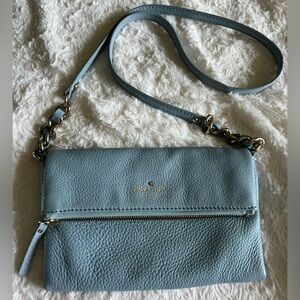 Kate Spade New York Baby Blue Leather Fold Over Crossbody Purse